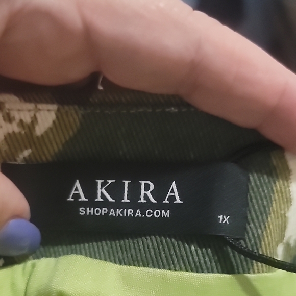 AKIRA ABSTRACT green cream camo stripe mini skirt 1x cotton - Picture 2 of 8